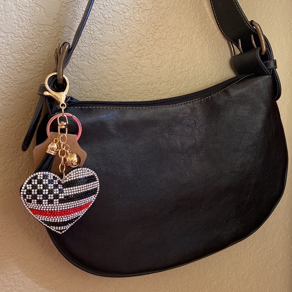 Firefighter Thin Red Line, Rhinestone Puffy Keychain - Picture 2 of 3